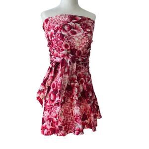 Floral Strapless mini dress wrap Hand made cotton bespoke